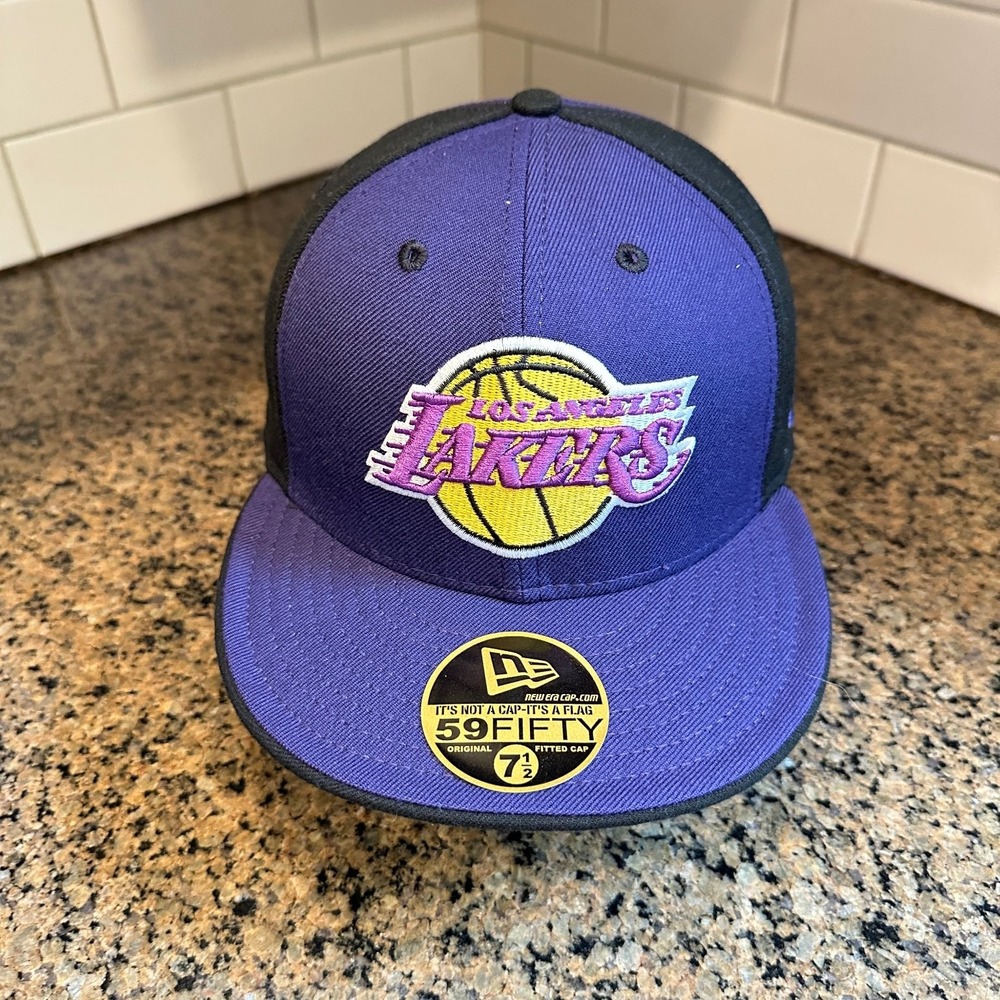 Los Angeles Lakers Hat New Era 59FIFTY Fitted Men's 7 1/2 Purple Black Wool New